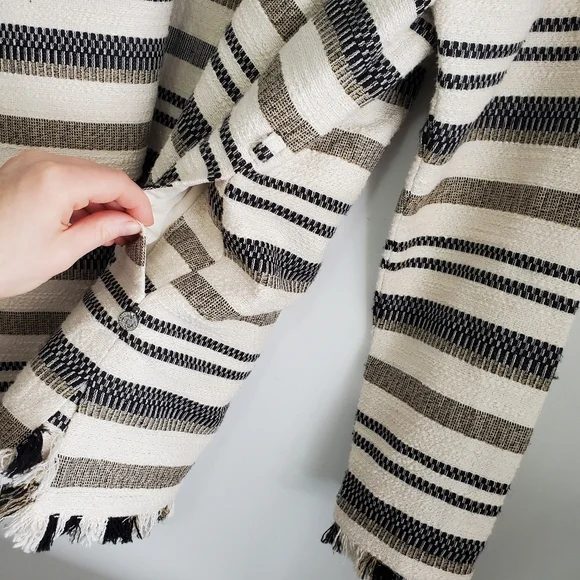 Scotch And Soda Medium Jacket Open Front Cotton Coat Neutral Stripes Boho Fringe - Picture 11 of 16